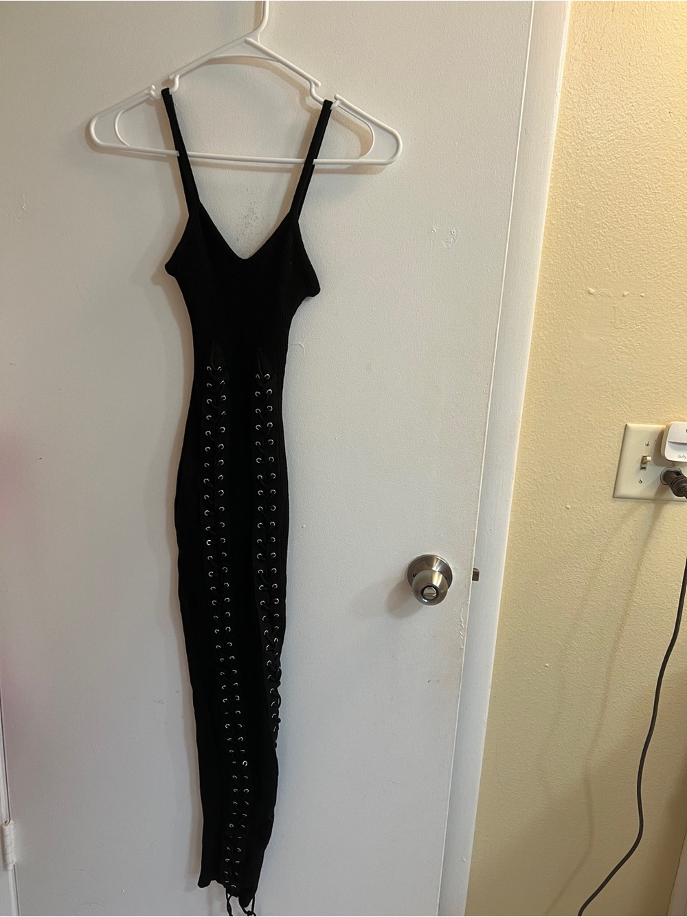 Fashion Nova Black Lace-Up Ribbed Maxi Dress